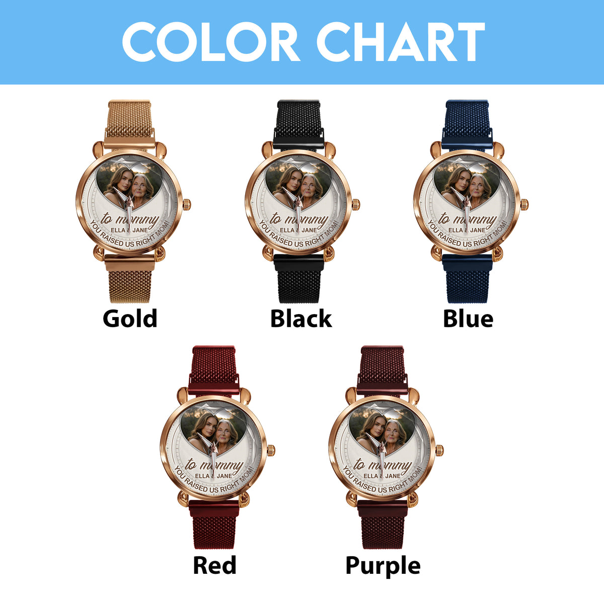 Mother's Day Gift For Mom Personalized Heartframe Photos Mesh Strap Quartz Watch