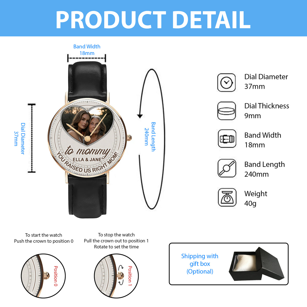 Mother's Day Gift For Mom Personalized Heartframe Photos Quartz Watch