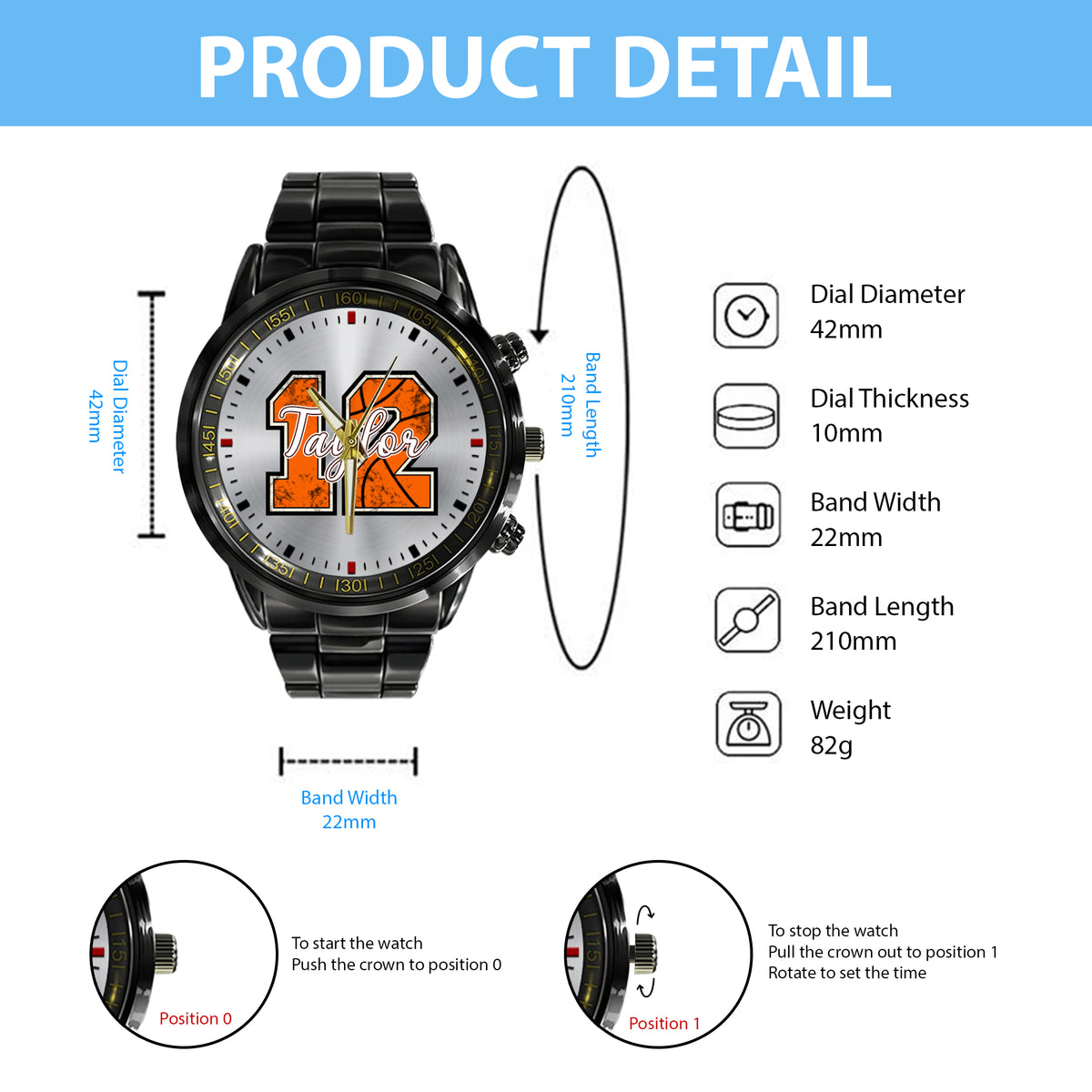 Personalized Basketball Custom Name & Number Watch Father's Day Gift For Him