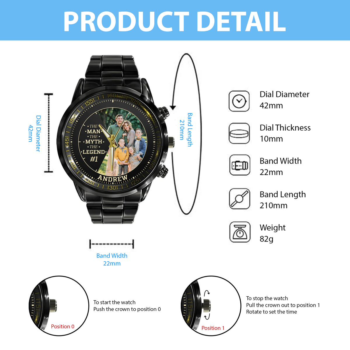Personalized Family Photo The Man The Myth The Legend Watch Father's Day Gift For Dad