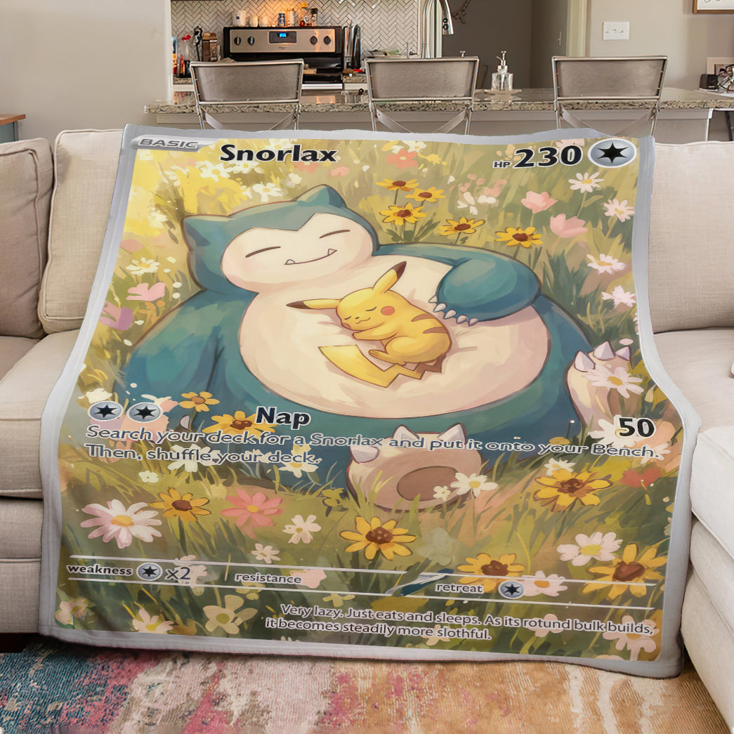 PKM Snorlax And Pikachu Custom Fleece Blanket