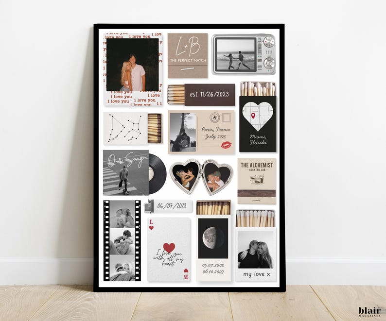 Couple Love Story Matchbook Collage Dopamine Decor - Personalized Blanket - Heartfelt Valentine, Anniversary Gift For Him, For Her