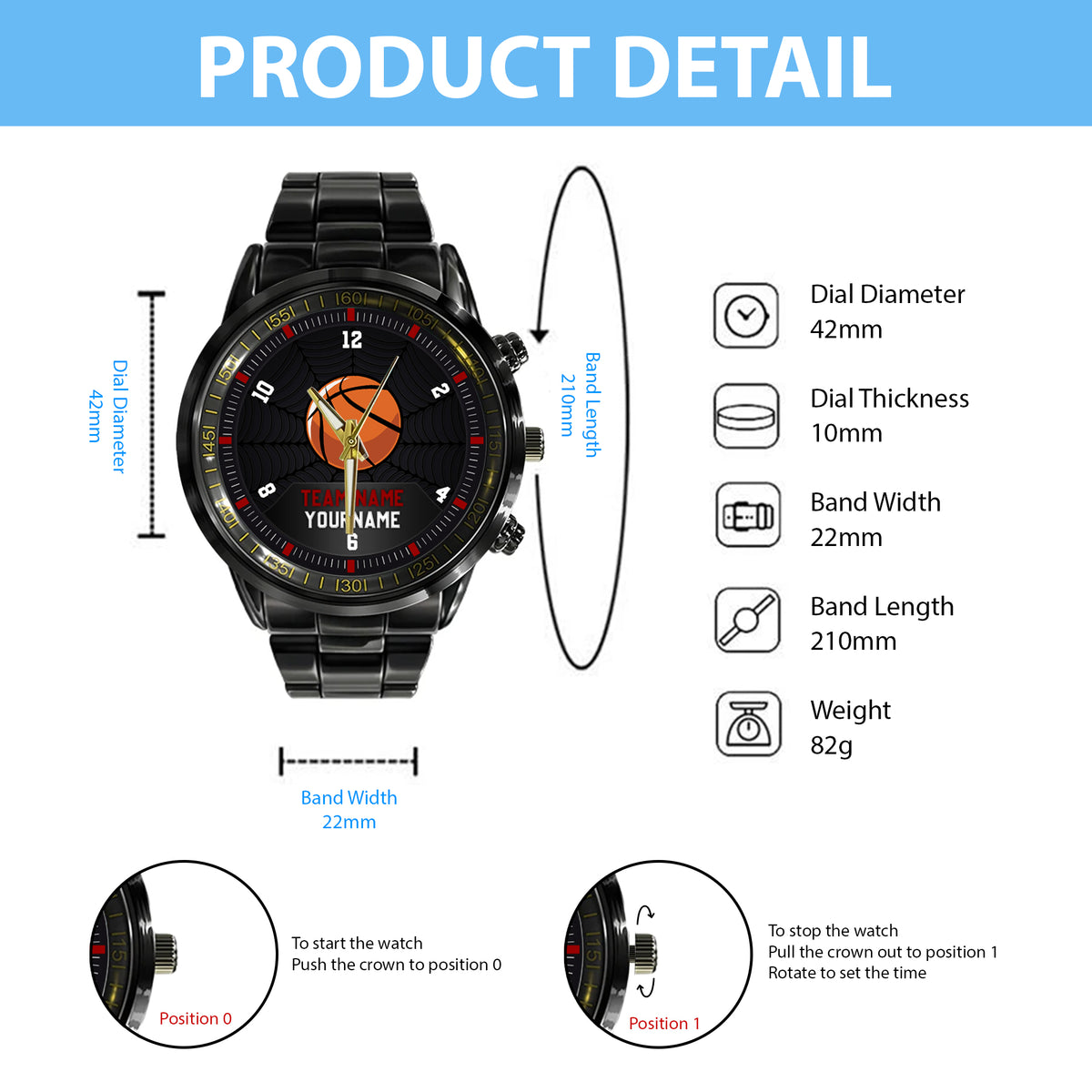 Basketball Personalized Team Name, Name & Number Quartz Watch