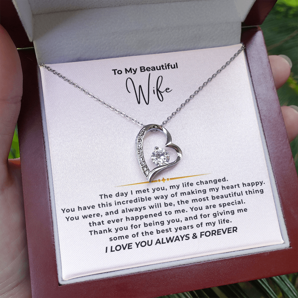 To My Beautiful Wife Interlocking Hearts Necklace