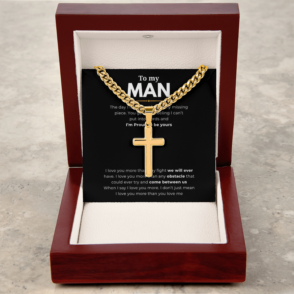 Personalized To My Man Cross with Cuban Link Chain