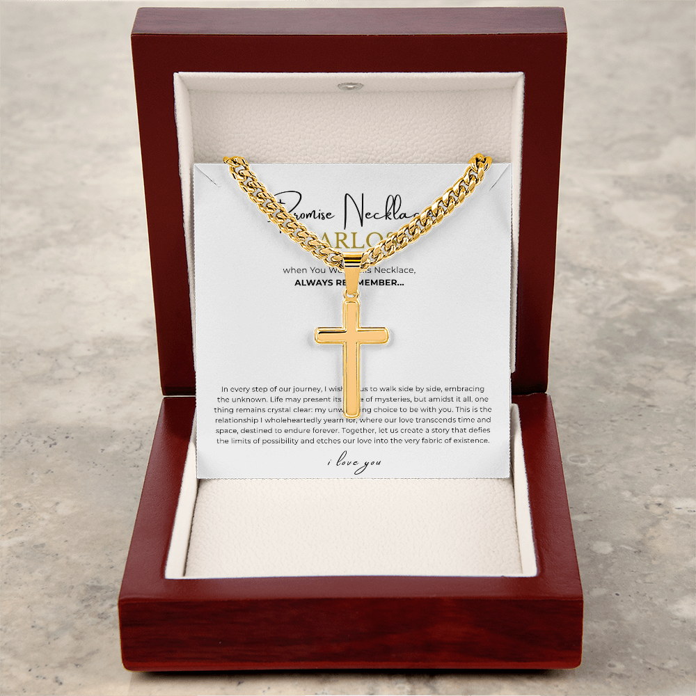 Personalized Promise Necklace Cross with Cuban Link Chain