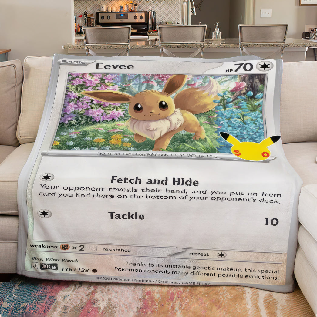 Eevee PKM Custom Fleece Blanket – Personalized Trading Card Blanket