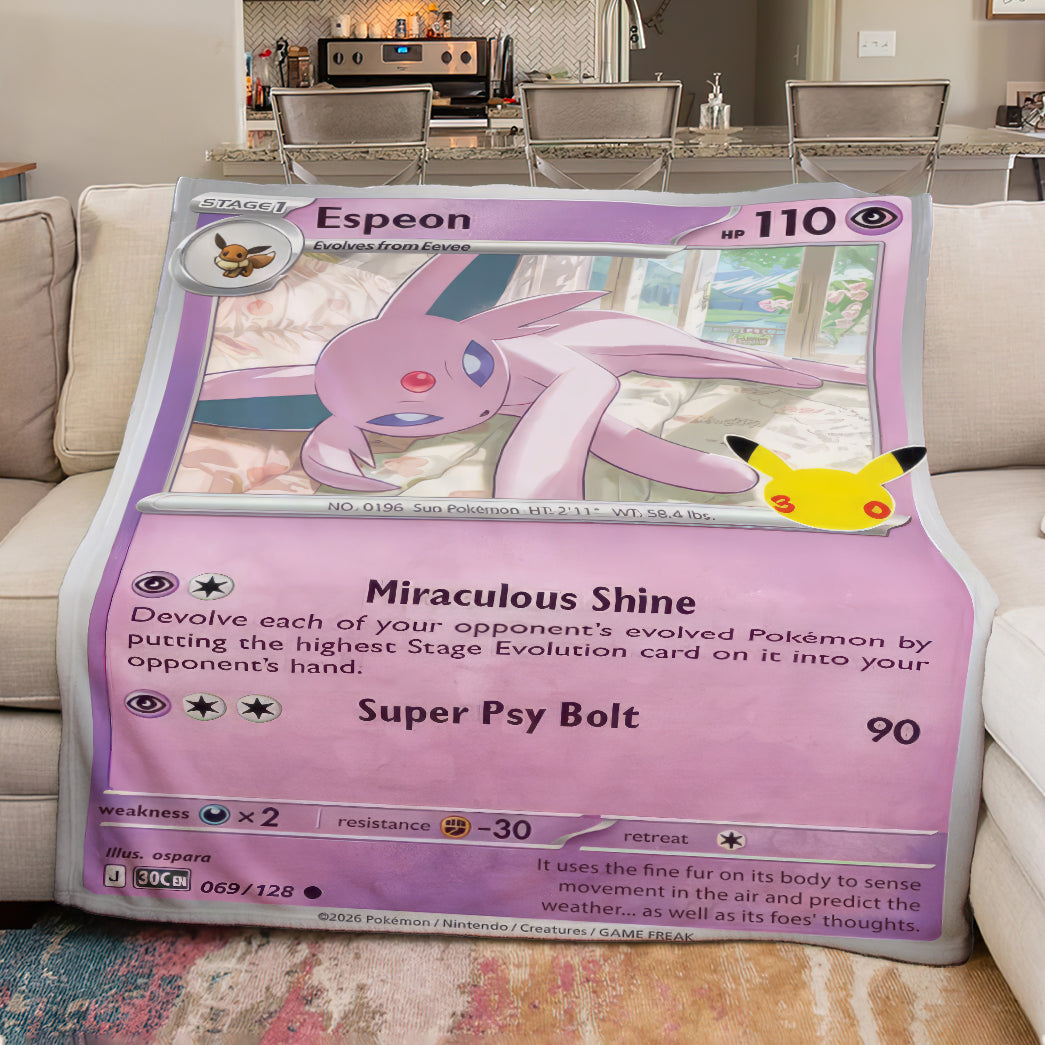 Espeon PKM Custom Fleece Blanket – Personalized Gift for Kids & Fans