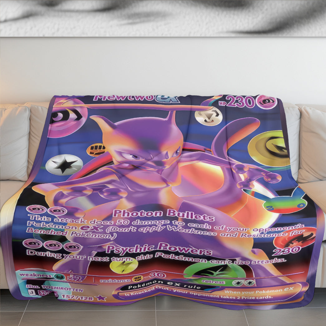 PKM Mewtwo Custom Fleece Blanket – Personalized Soft Plush Throw Blanket