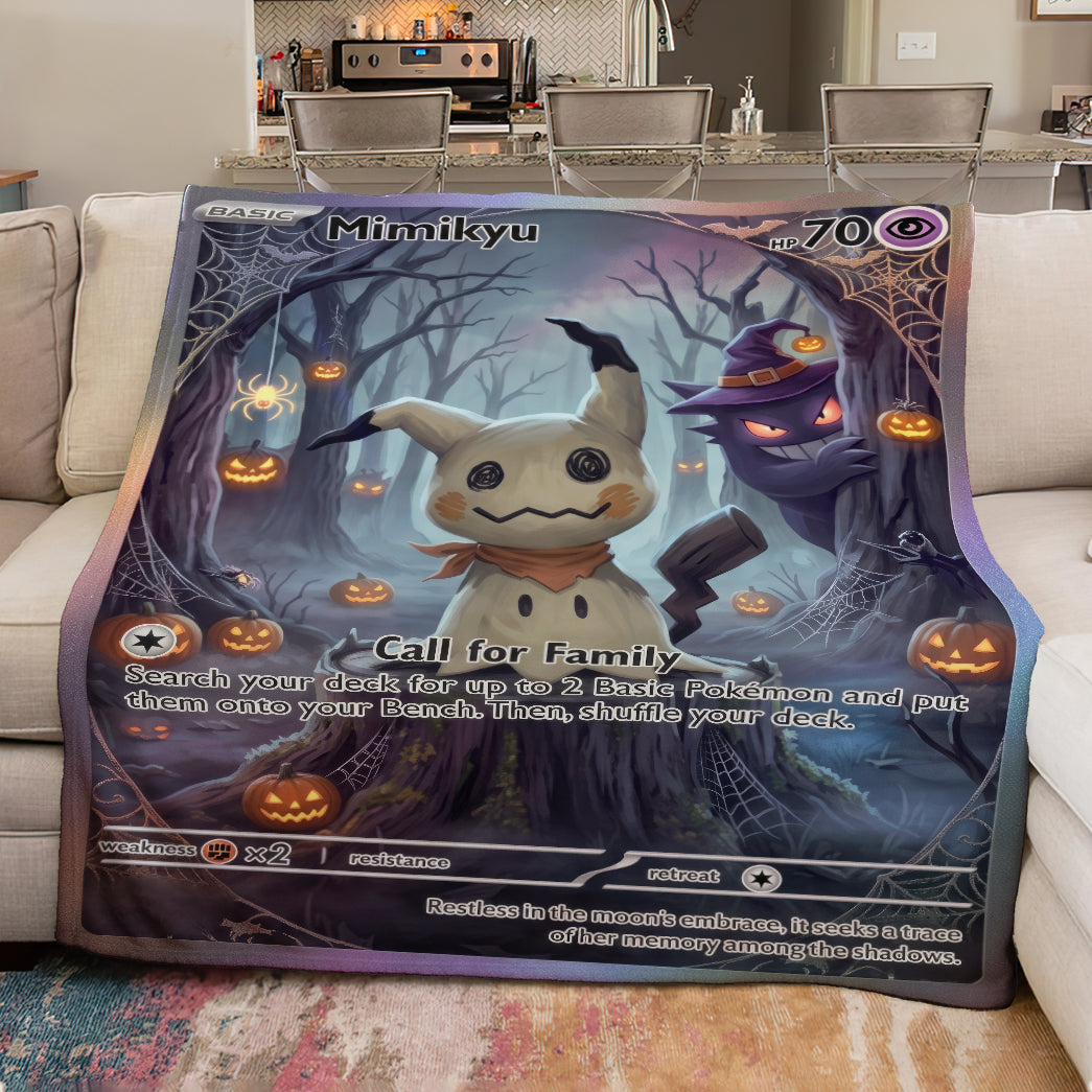PKM Mimikyu And Gengar Halloween Custom Fleece Blanket