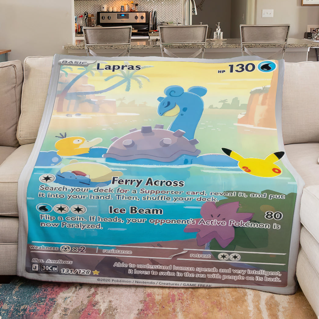 Lapras PKM Custom Fleece Blanket – Personalized Gamer Gift Blanket