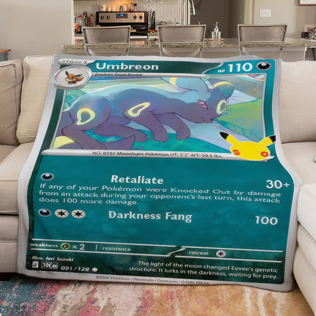PKM Umbreon Card Custom Fleece Printed Blanket