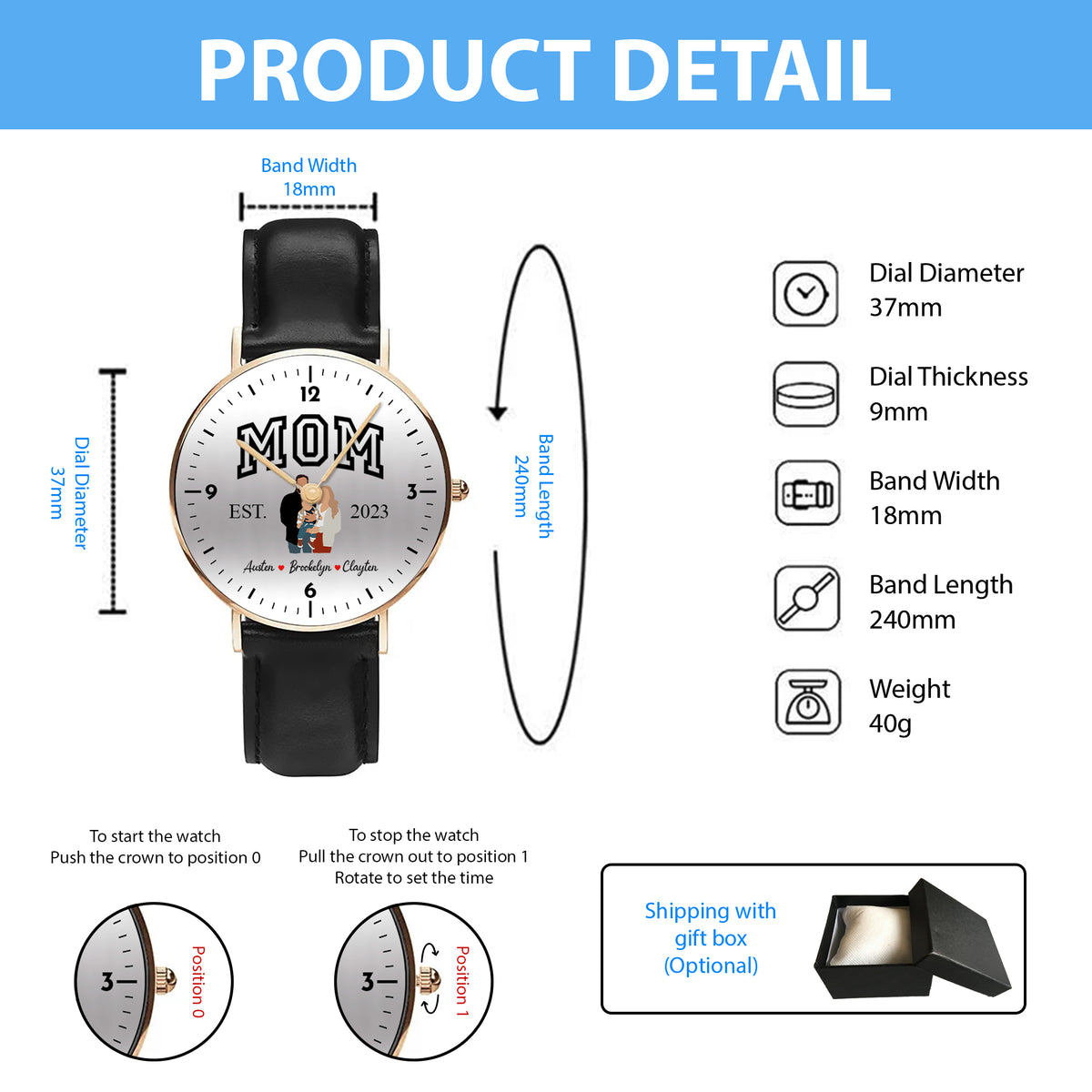 Mother's Day Personalized Family Photo & Kids’ Names Quartz Watch