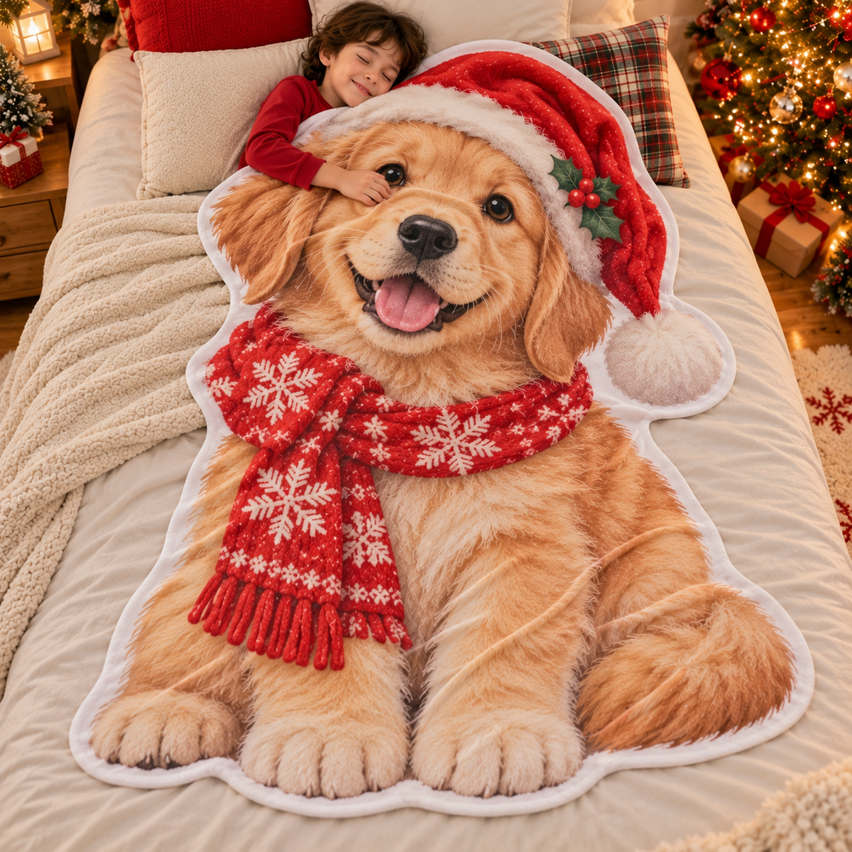 Personalized Christmas Pet Shaped Blanket – Custom Dog & Cat Photo Blanket, Unique Gift for Pet Lovers
