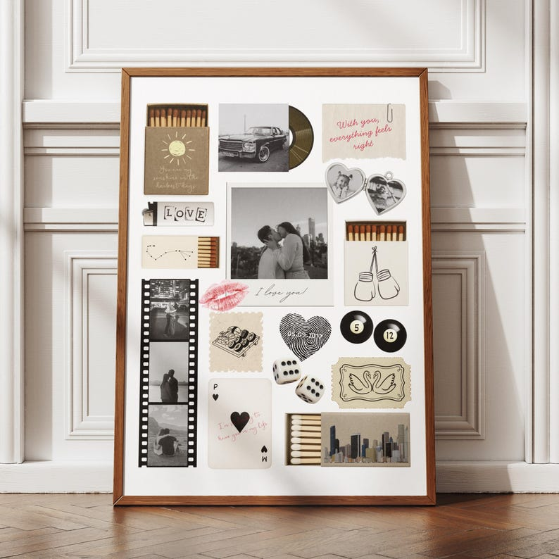 Nostalgia Couple Love Story Matchbook Collage Dopamine Decor - Personalized Poster - Heartfelt Valentine, Anniversary Gift For Him, For Her