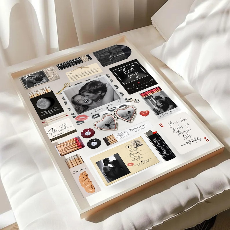 Nostalgia Couple Love Story Matchbook Collage Dopamine Decor - Personalized Poster - Heartfelt Valentine, Anniversary Gift For Him, For Her