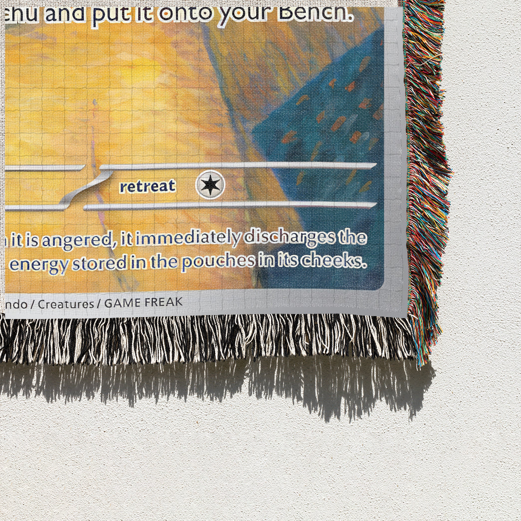 PKM Pikachu With Grey Felt Hat Custom Woven Blanket