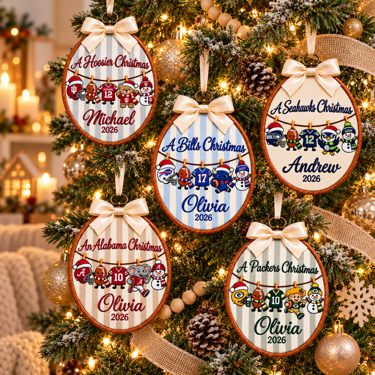 Personalized Football Team Custom Name Christmas Hoop