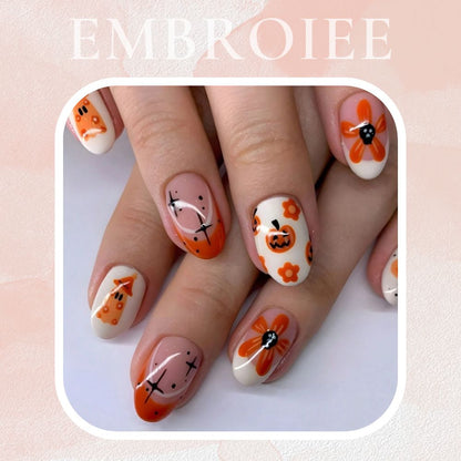 Pumpkin & Ghost Hat French Hand-painted Press On Nails