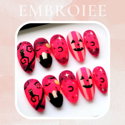 Super Pink Halloween Hand-painted Press On Nails