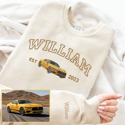 Personalized Embroidered Car Photo Hoodie Sweatshirt T-Shirt