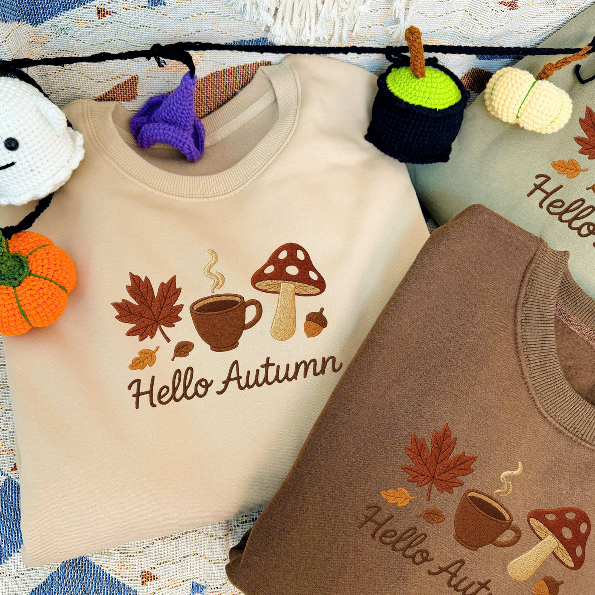 Halloween Personalized Embroidered Hello Autumn Hoodie Sweatshirt T-Shirt