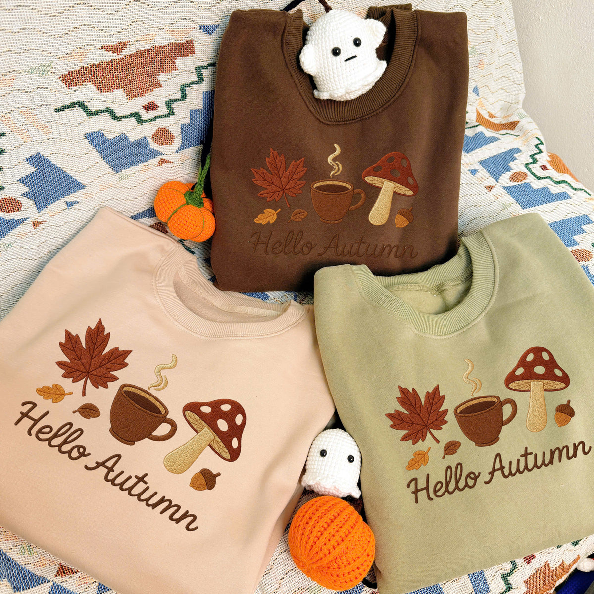 Halloween Personalized Embroidered Hello Autumn Hoodie Sweatshirt T-Shirt