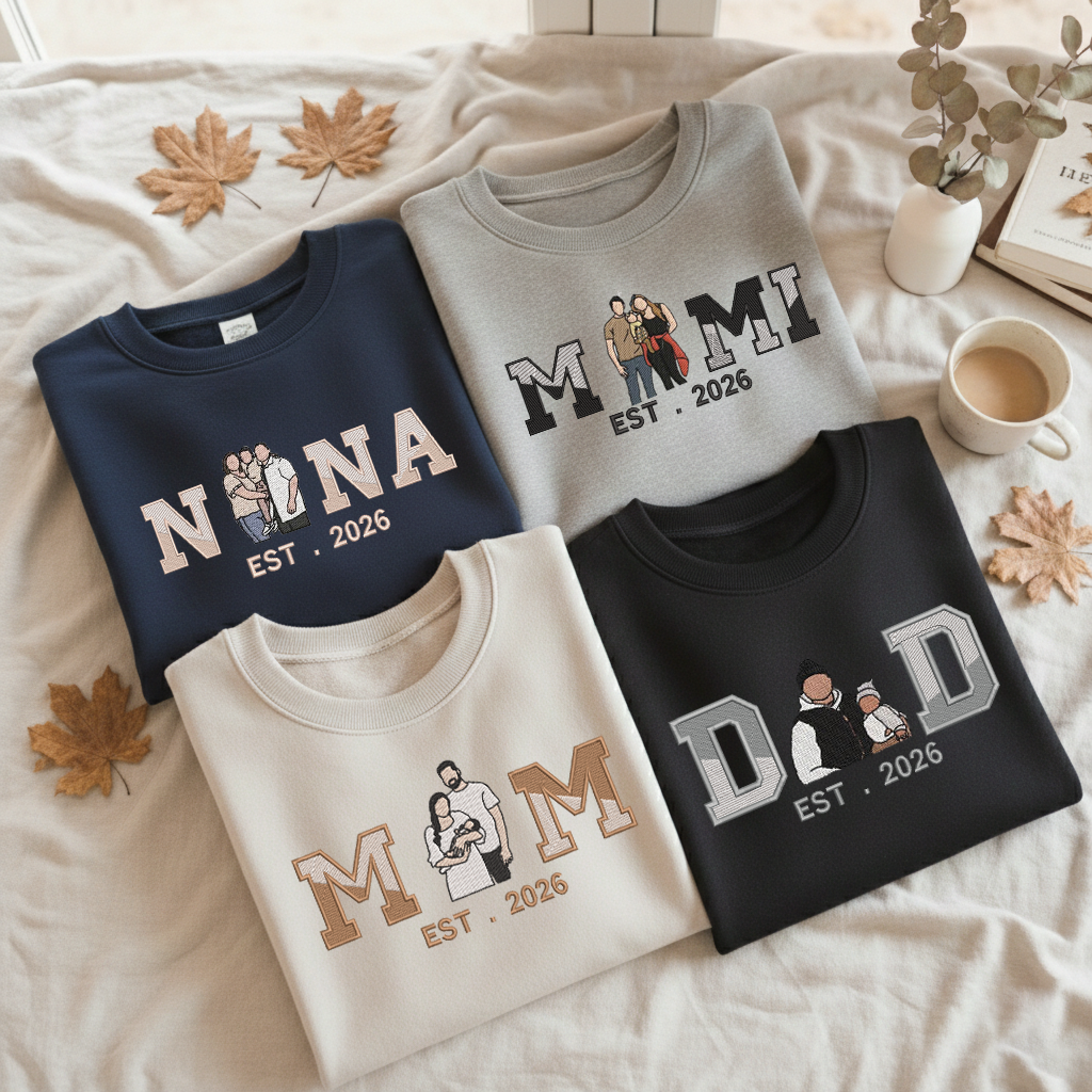 Personalized Embroidered Couple Family Photos Hoodie Sweatshirt T-Shirt Valentine Gift Mother's Day Gift, Father's Day Gift
