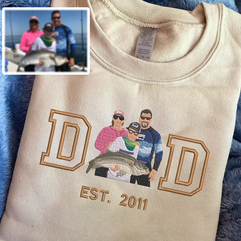 Personalized Embroidered Fishing Family Photo Hoodie Sweatshirt T-Shirt