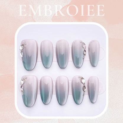 Ombre Blue Gray Cat Eyes Hand-painted Press On Nails