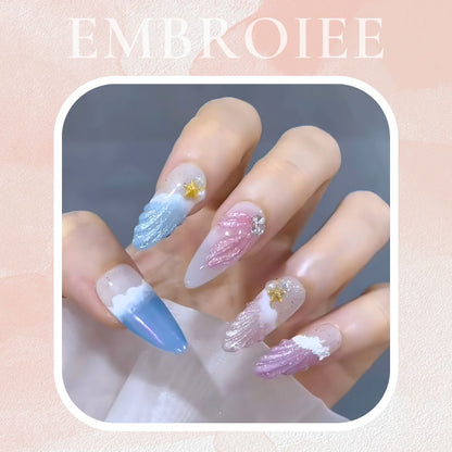 Pink And Blue Ocean-Inspired Hand-painted Press On Nails