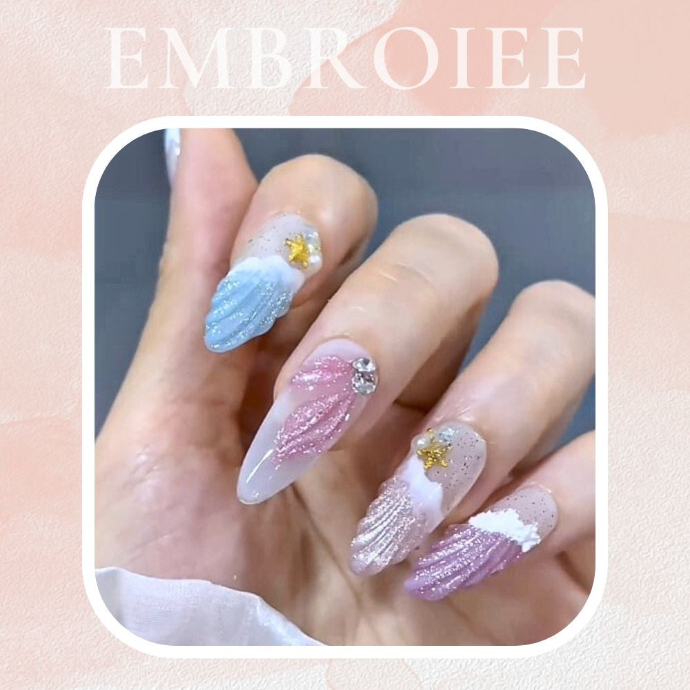 Pink And Blue Ocean-Inspired Hand-painted Press On Nails