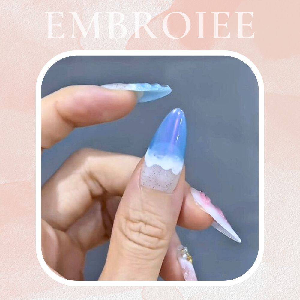 Pink And Blue Ocean-Inspired Hand-painted Press On Nails