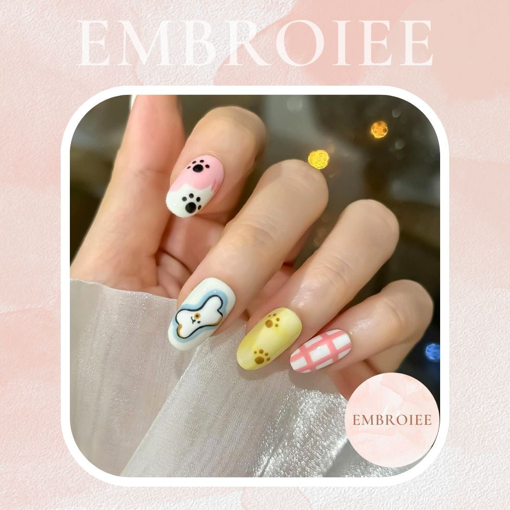 Cute Paw And Bone Hand-painted Press On Nails