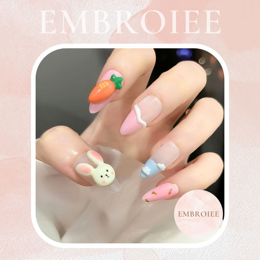 Cute Rabbit And Carrot Hand-painted Press On Nails