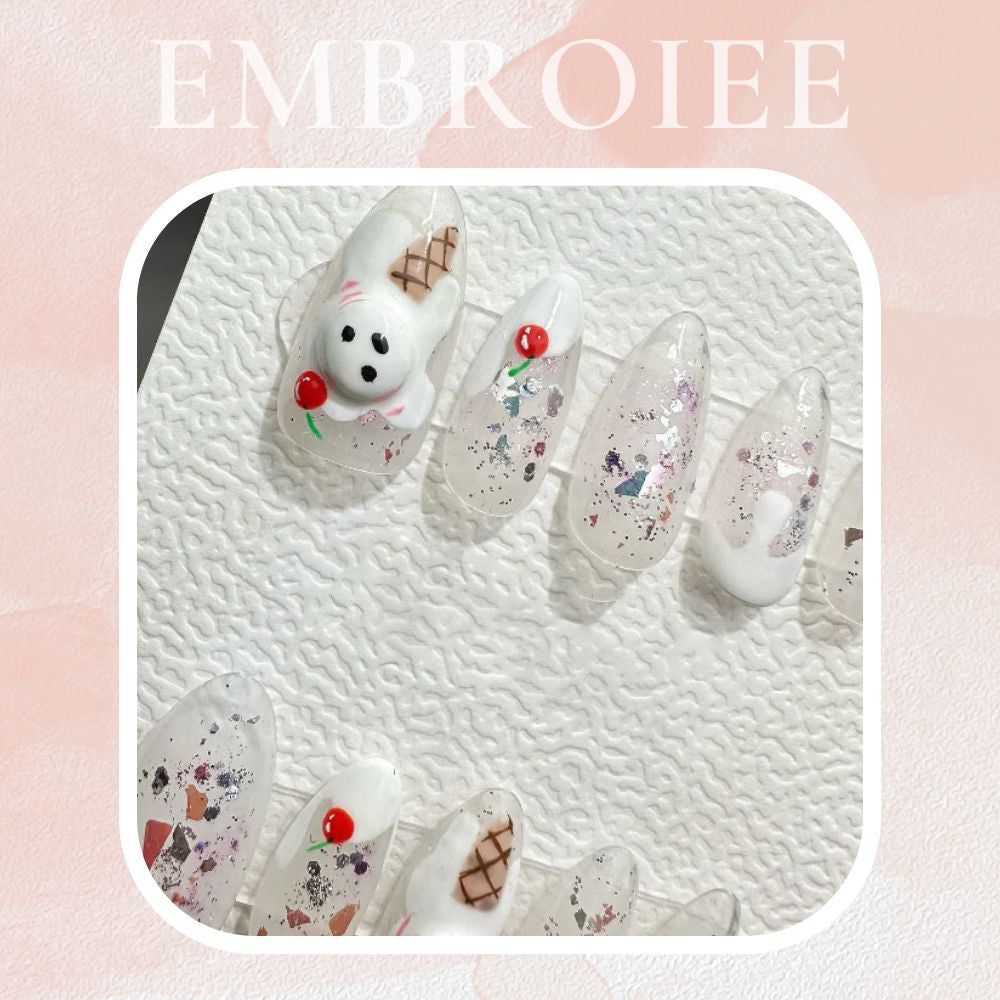 Reusable Ice cream Puppy Dog Hand-painted Press On Nails