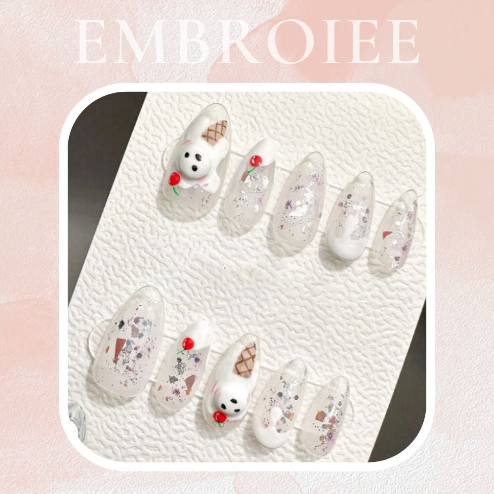 Reusable Ice cream Puppy Dog Hand-painted Press On Nails