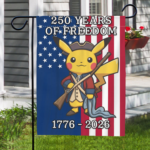 PKM Pikachu 250 Years of Freedom 1776–2026 Patriotic Printed Garden Flag