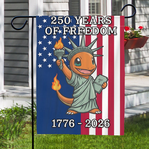 PKM Charmander 250 Years of Freedom 1776–2026 Patriotic Printed Garden Flag