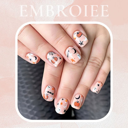 Halloween Spooky Pumpkin Pattern Hand-painted Press On Nails