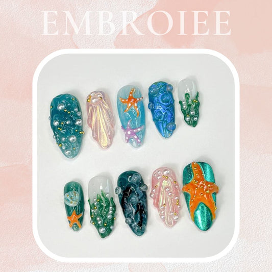 3D Tropical Beach Hand-painted Press On Nails