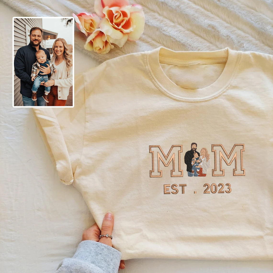 Mother's Day Personalized Embroidered Family Photo Hoodie Sweatshirt T-Shirt