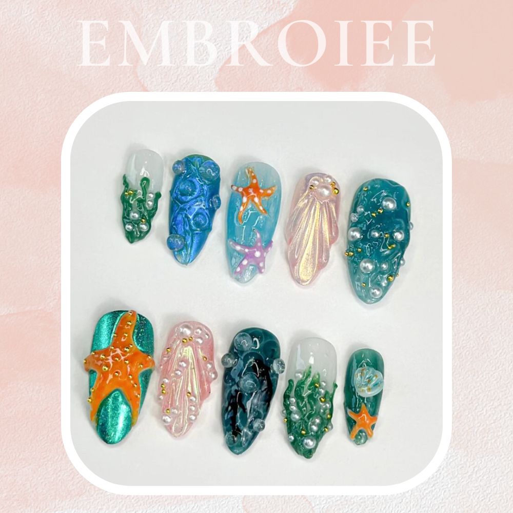 3D Tropical Beach Hand-painted Press On Nails