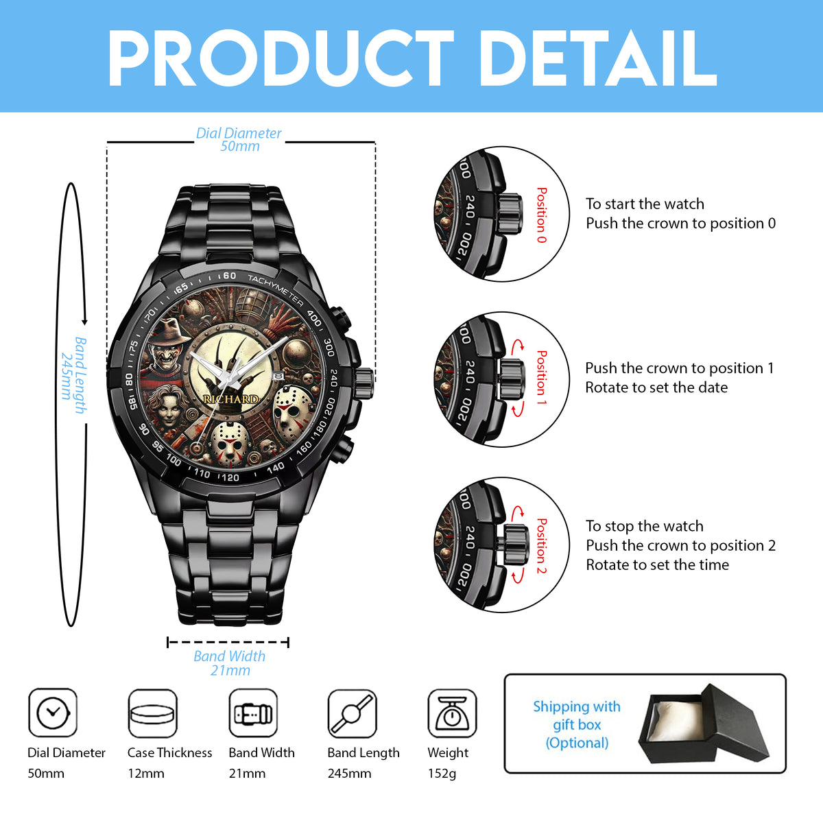 Halloween Horror Movies Personalized Quartz Watch
