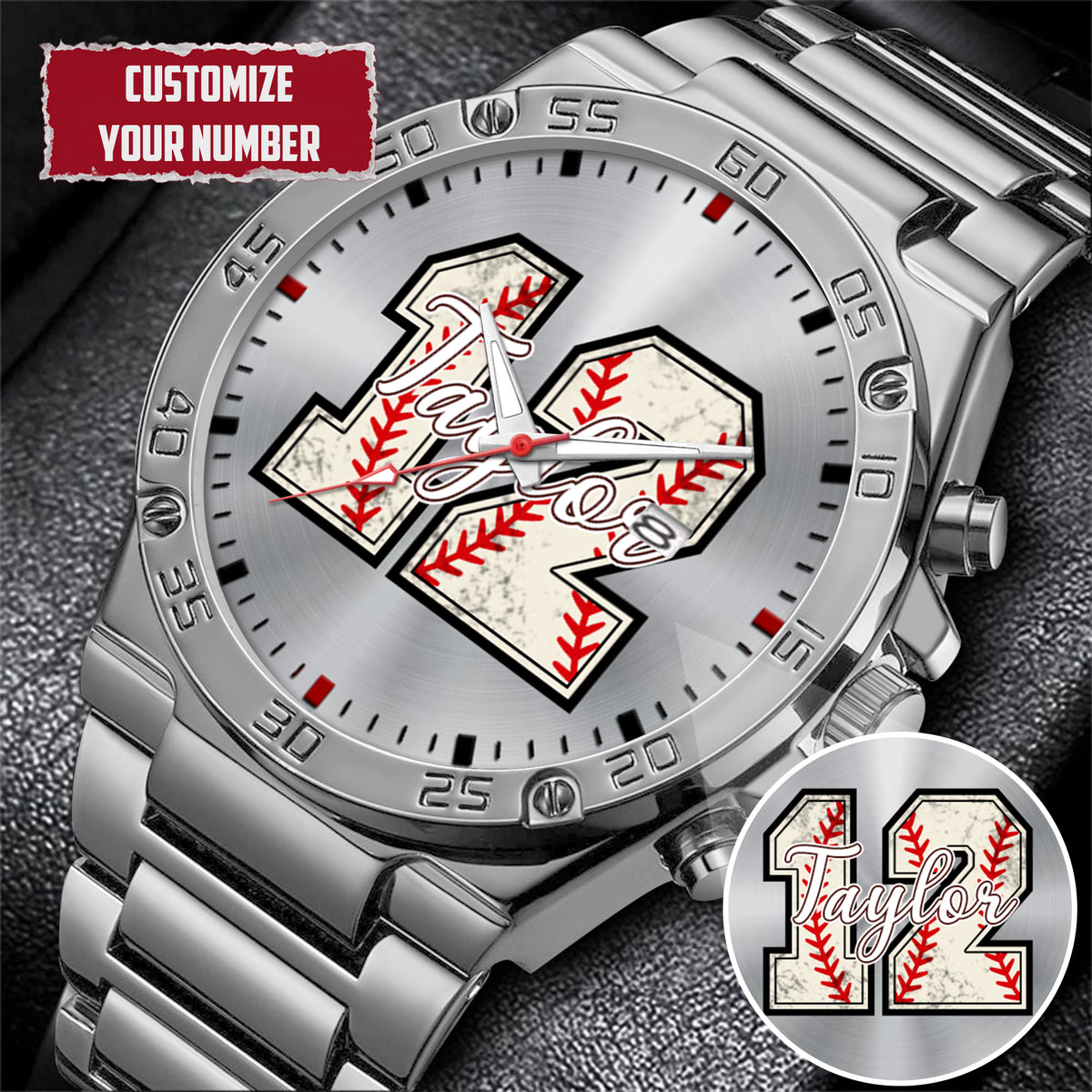 Personalized Baseball Custom Name & Number Watch Father's Day Gift For Him