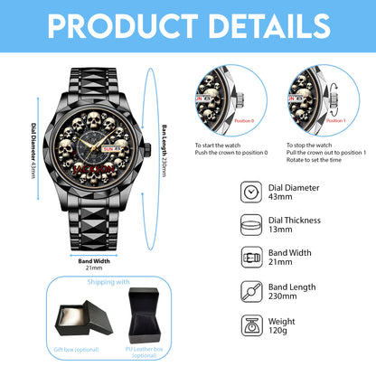 Personalized Halloween Skull Custom Name Quartz Watch