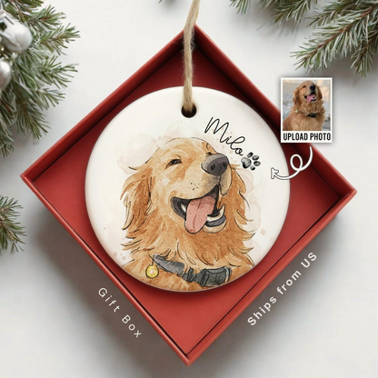 Personalized Watercolor Photo Pet Ornament, Custom Pet Portrait Keepsake, Dog Lover Gift, Cat Mom Gift, Memorial Dog Gift, Loss of Pet