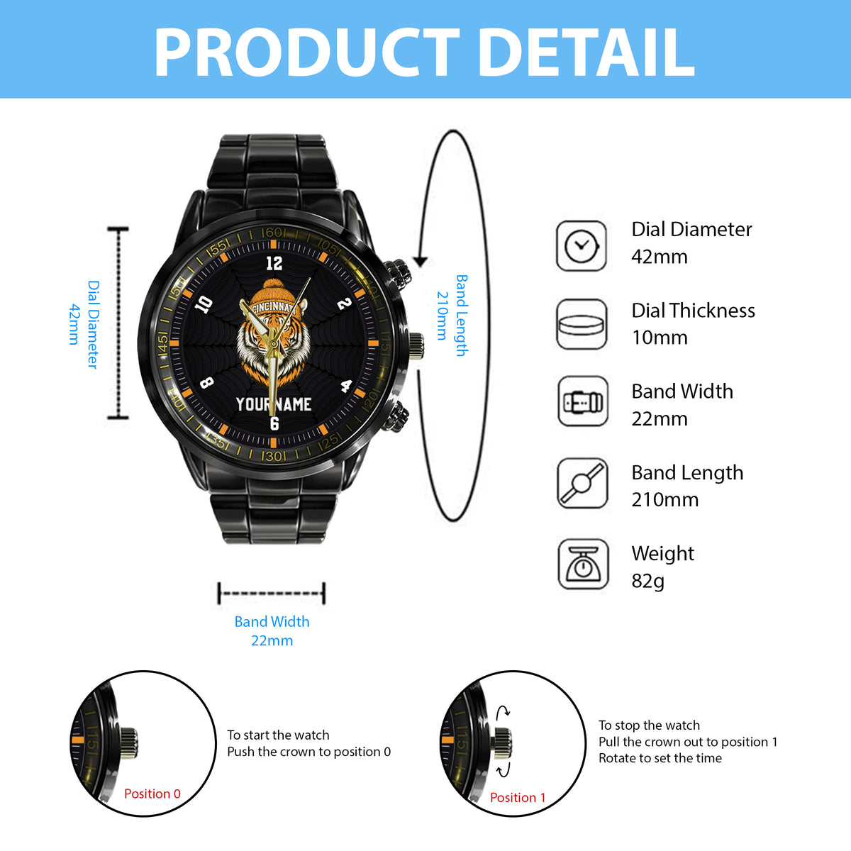 Personalized Retro Mascot Football Custom Name Watch Father's Day Gift For Him