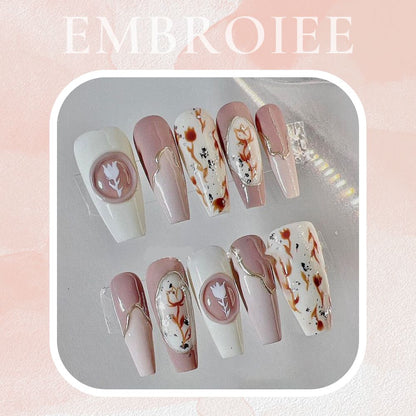 Pink Tone Floral Hand-painted Press On Nails