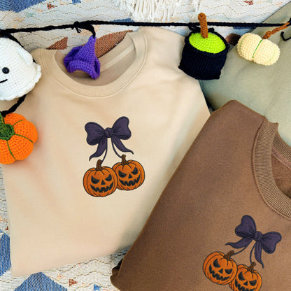 Halloween Personalized Embroidered Cherry Pumpkin Hoodie Sweatshirt T-Shirt